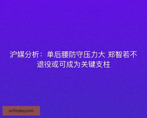 沪媒分析：单后腰防守压力大 郑智若不退役或可成为关键支柱